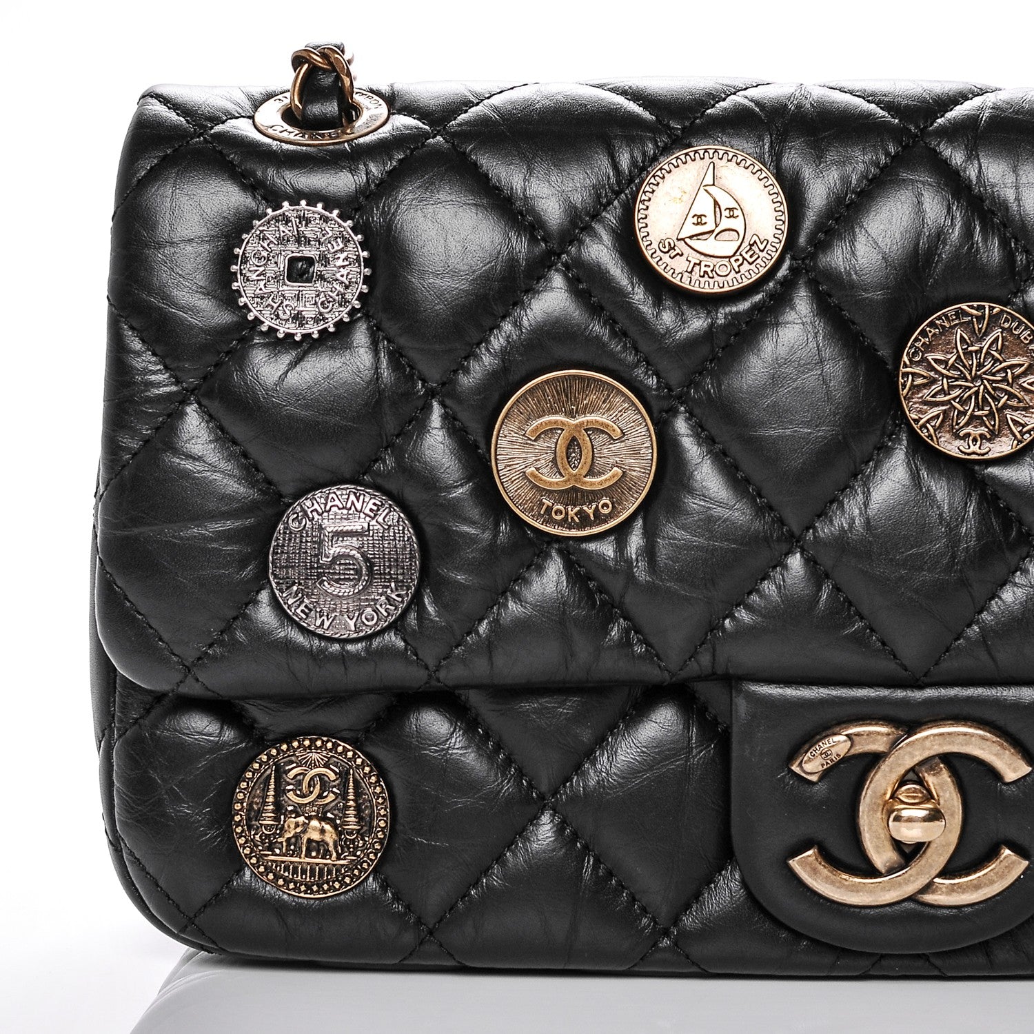 Chanel Aged Calfskin Quilted Medium Medallion Flap Black 8 of 9