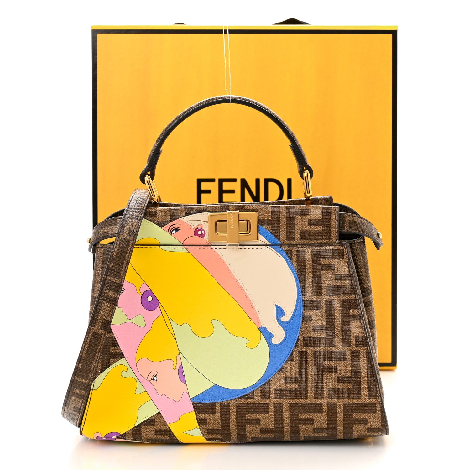 Fendi Glazed Fabric Vitello FF 1974 Hairdo Girls Inlay Mini Peekaboo Iconic Satchel Mogano Panna Multicolor 11 of 11
