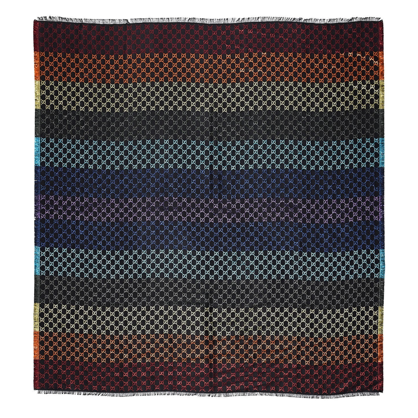 Viscose Cotton Silk Jacquard GG Monogram Shiny Summer Square Shawl Black Multicolor