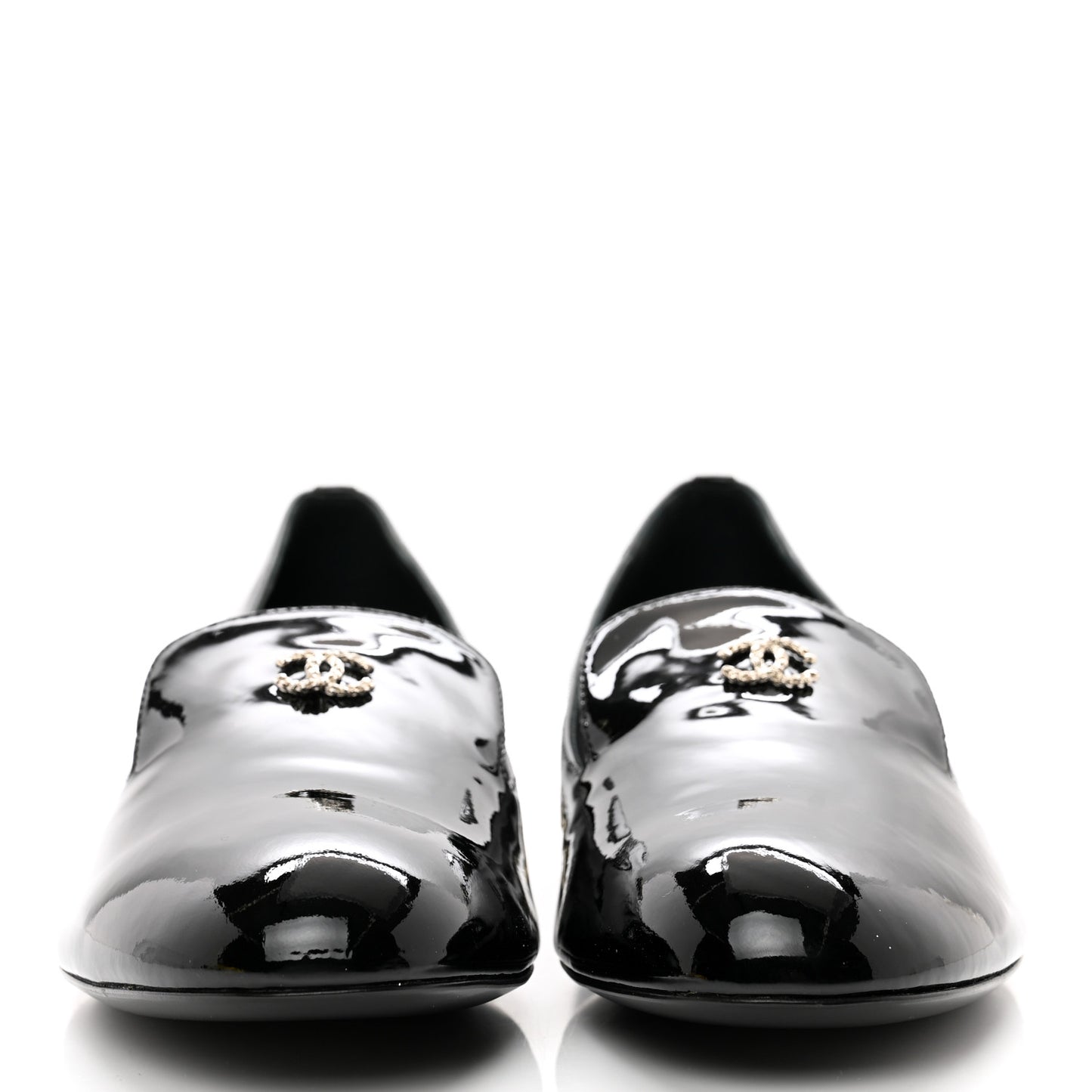 Patent Calfskin Pearl CC Loafers 41 Black