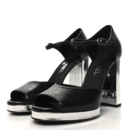 Chanel Shiny Lambskin Sandals 38.5 Black 3 of 9