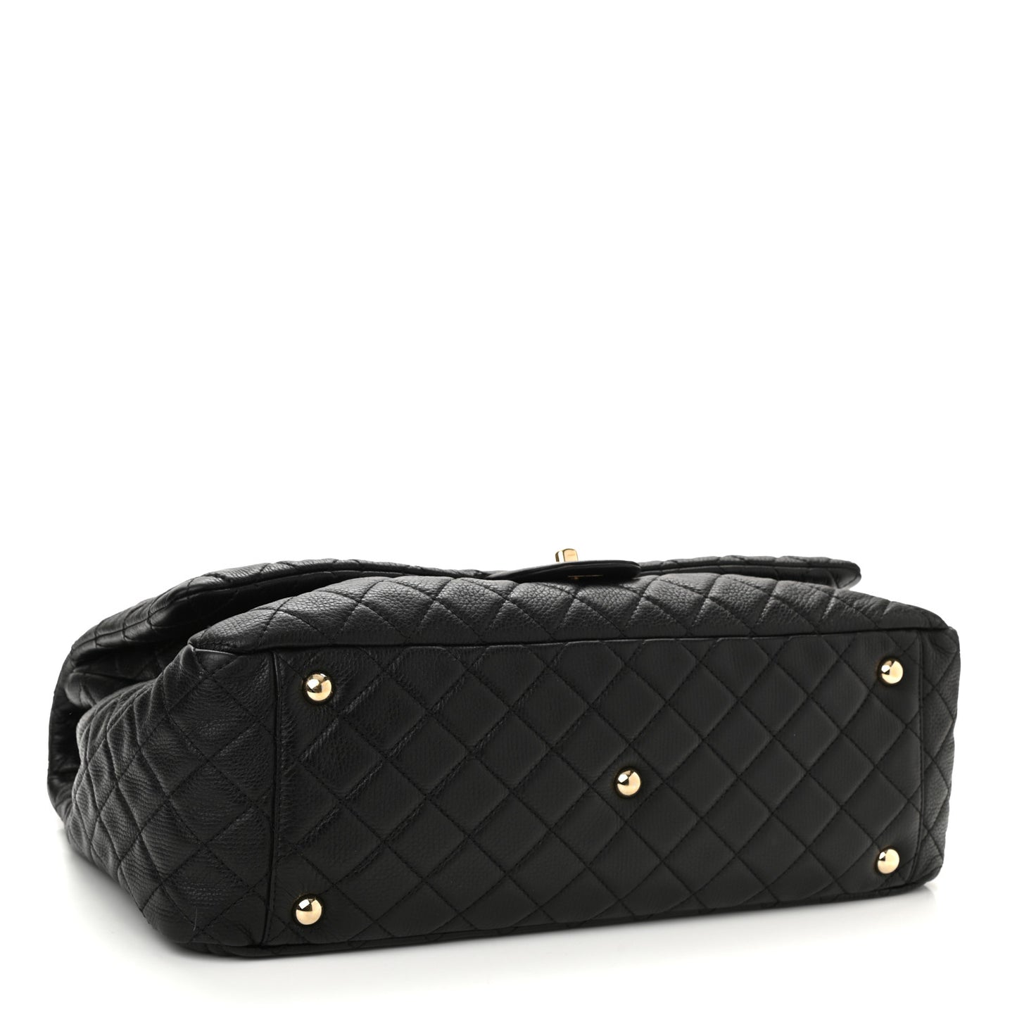Calfskin Quilted XXL Travel Flap Bag Black