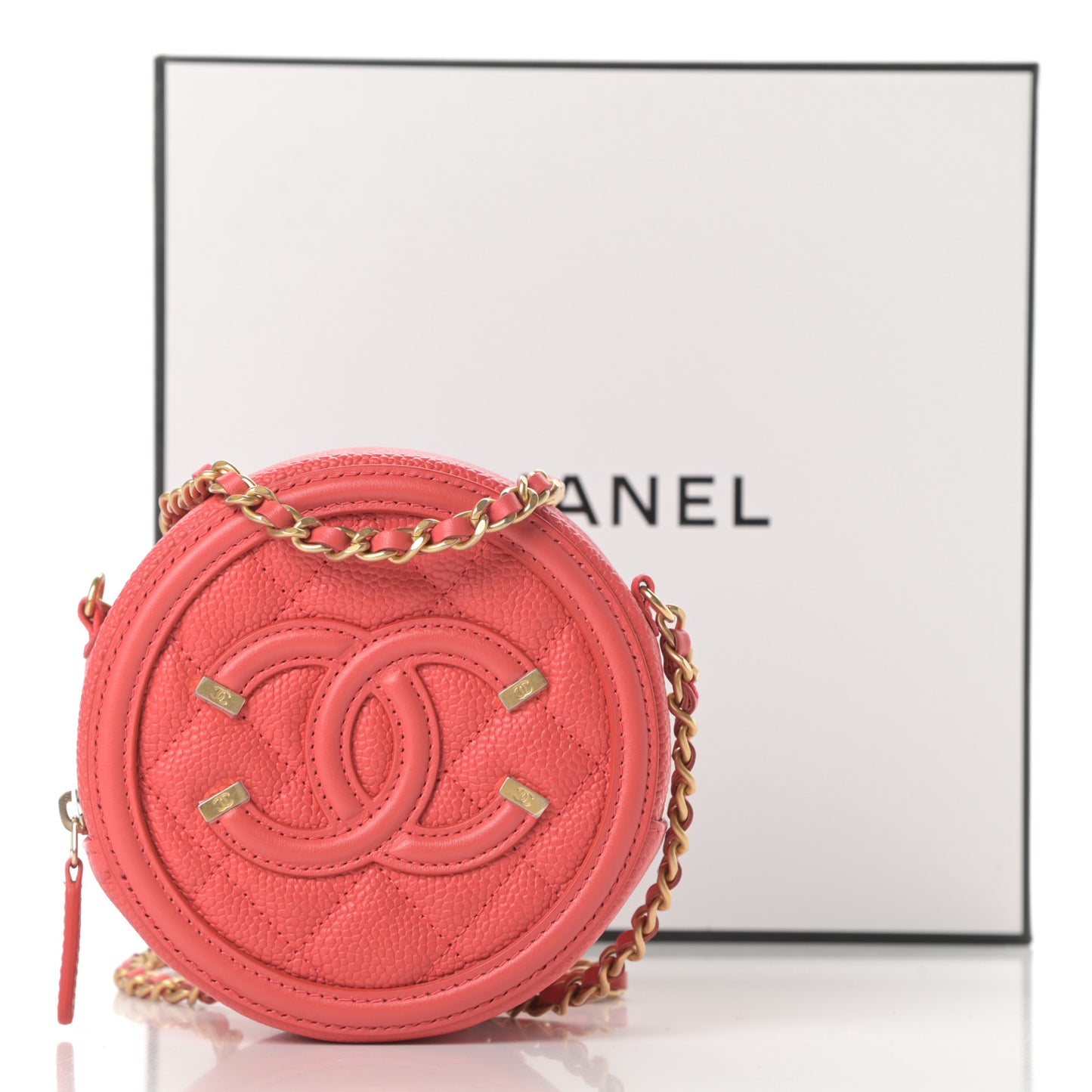 Caviar Quilted Round Filigree Crossbody Red