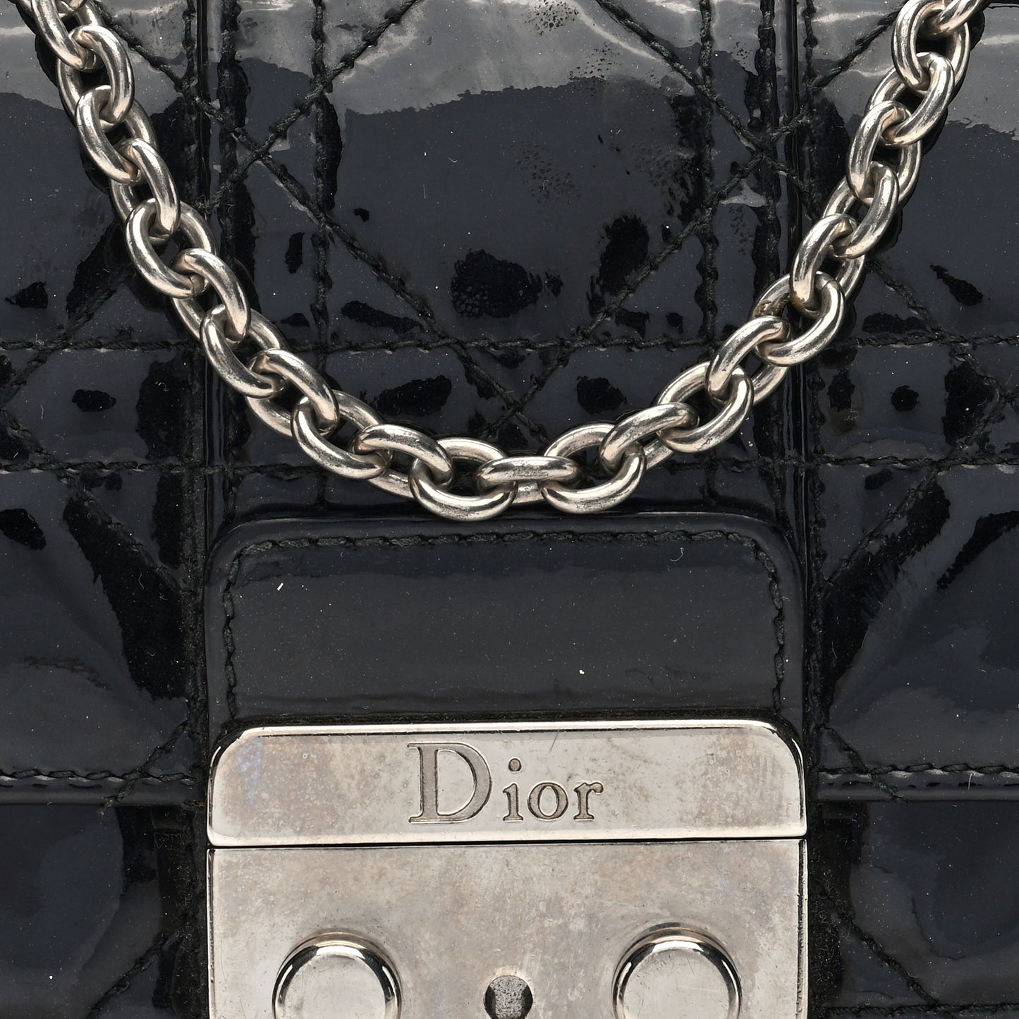 Patent Cannage Miss Dior Chain Wallet Black
