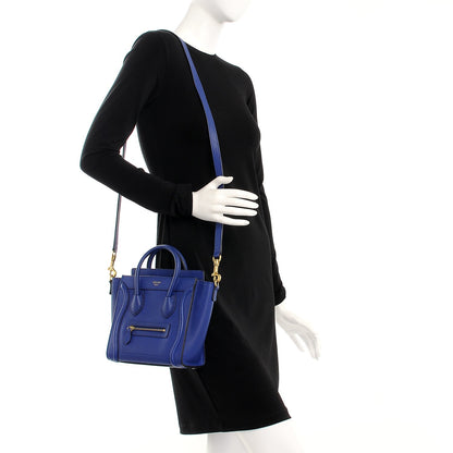 Celine Drummed Calfskin Nano Luggage Indigo 2 of 14