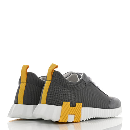 Hermes Technical Canvas Suede Goatskin Bouncing Sneakers 40 Gris Fume Jaune 4 of 8