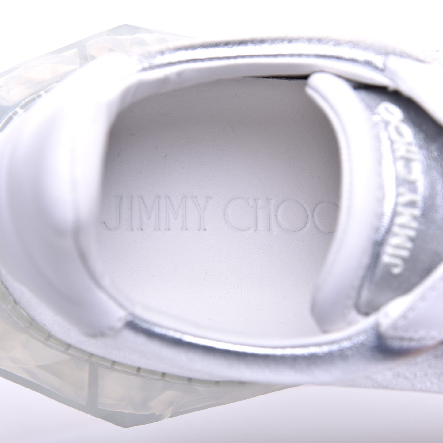 Metallic Calfskin Womens Diamond F Low Top Sneaker 38 White Silver