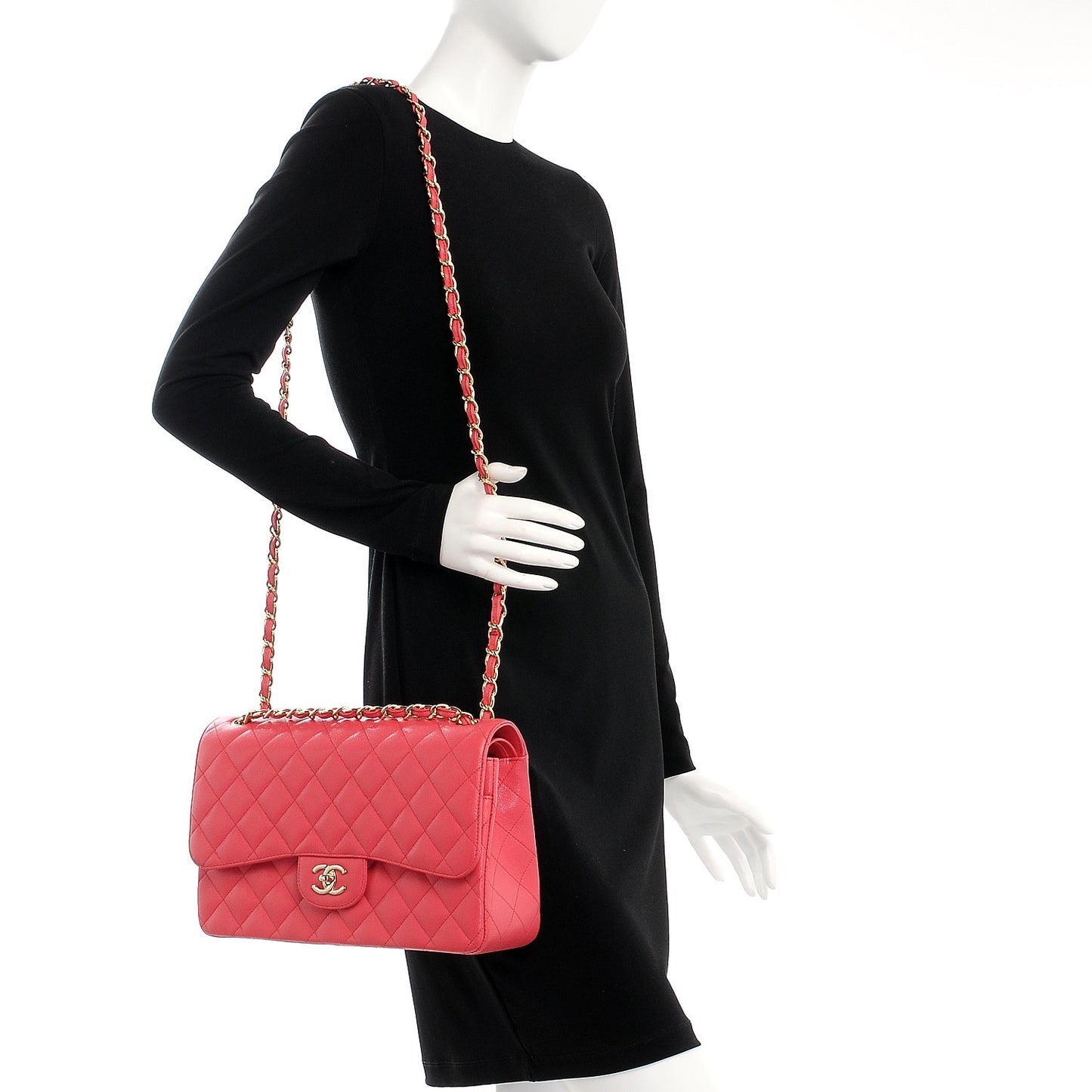 Caviar Quilted Jumbo Double Flap Dark Pink