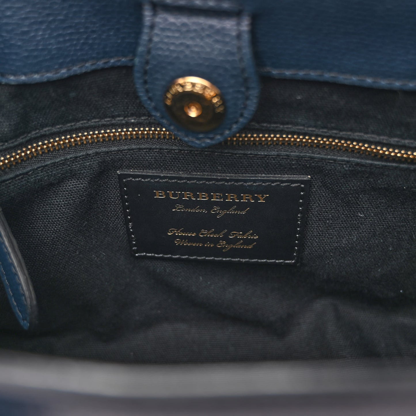 Grainy Calfskin House Check Small Banner Tote Ink Blue