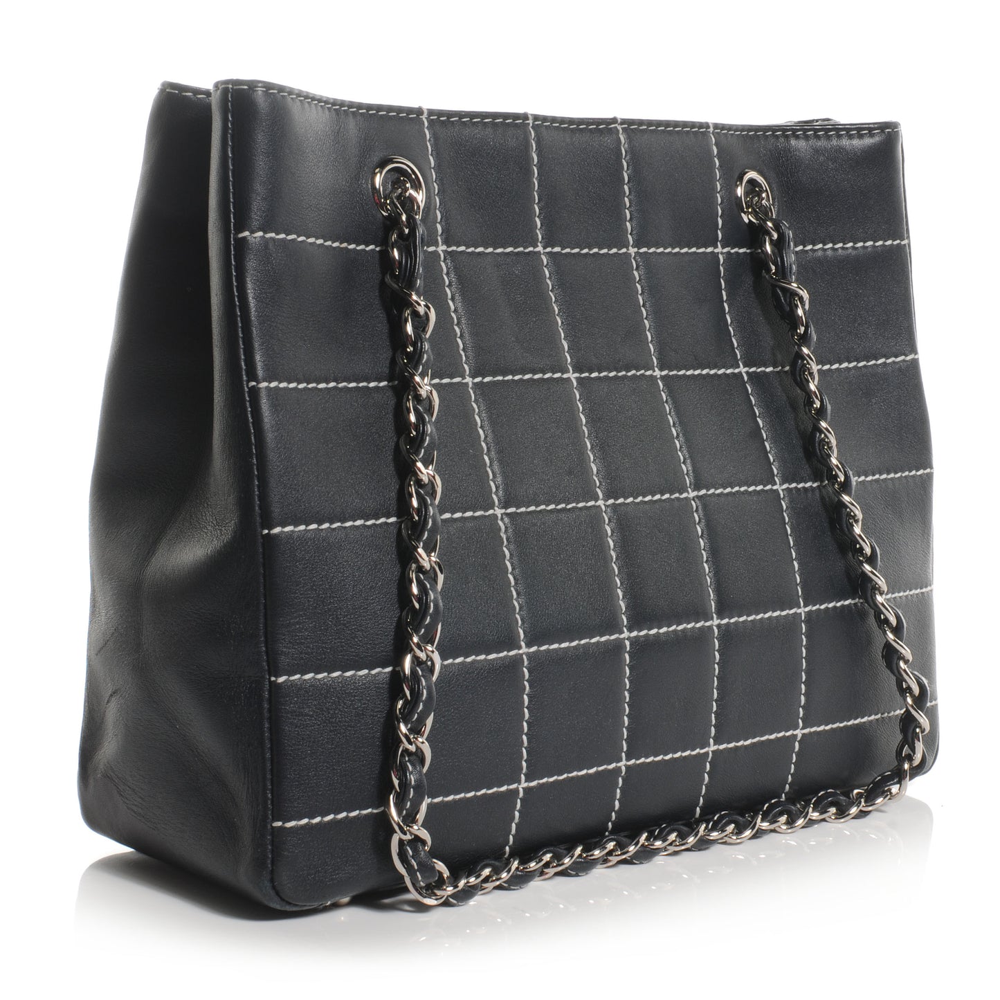 Leather Contrast Stitch Surpique Shoulder Bag Navy