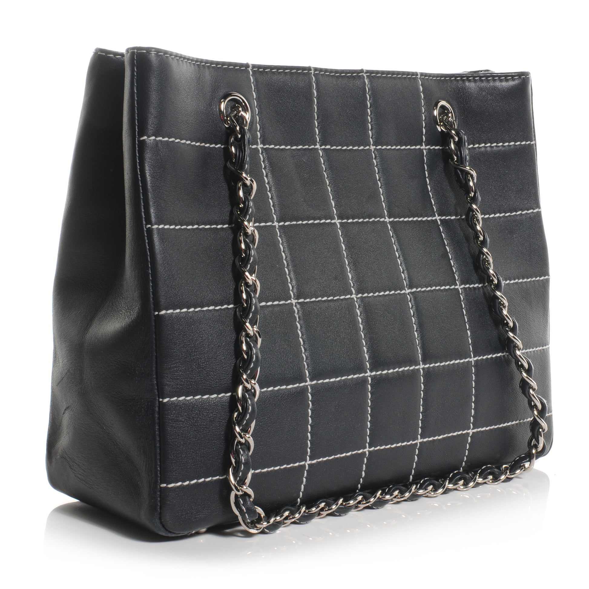 Chanel Leather Contrast Stitch Surpique Shoulder Bag Navy 3 of 8