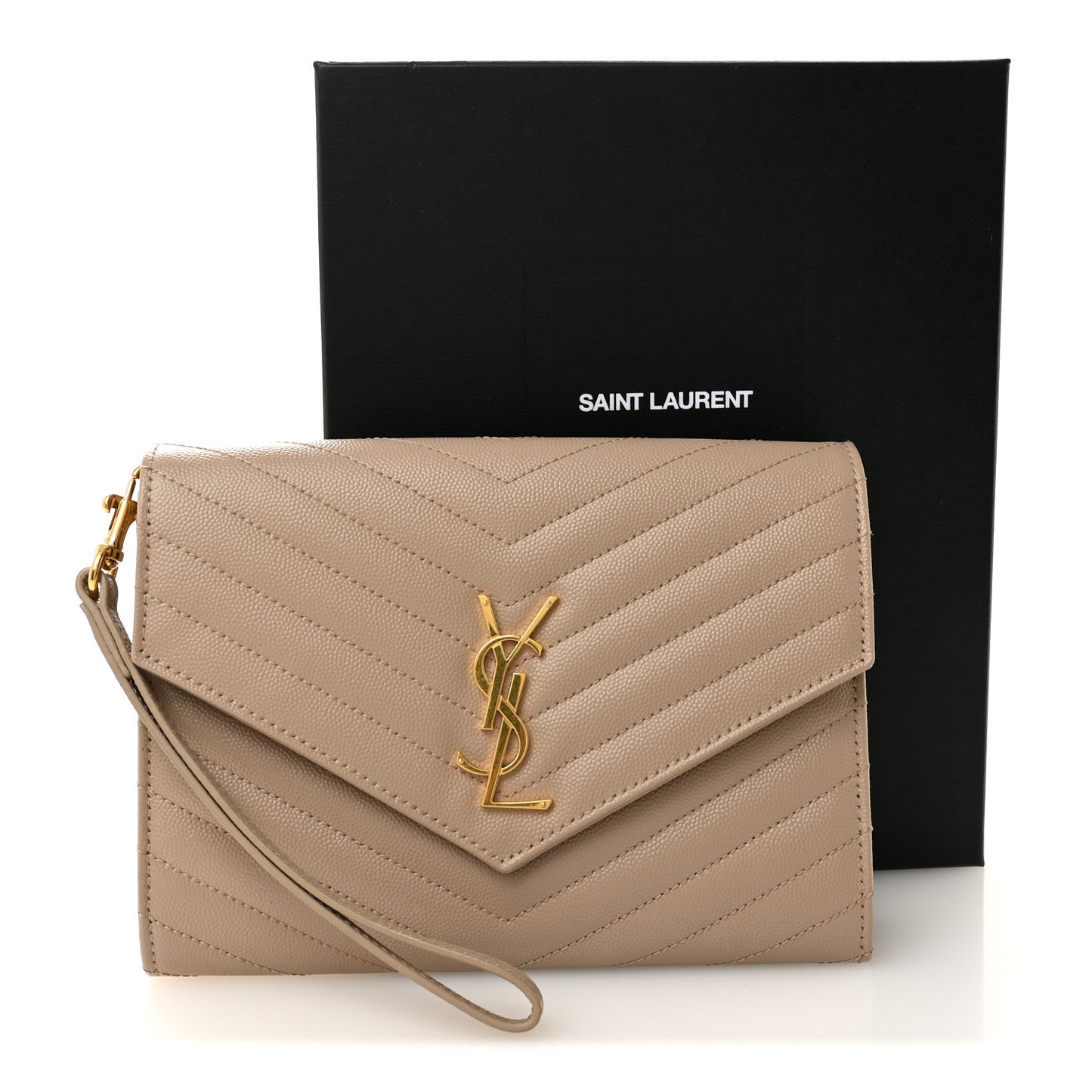 Grain De Poudre Matelasse Chevron Monogram Envelope Clutch Dark Beige
