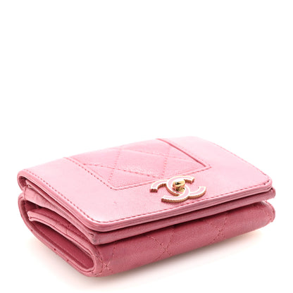 Chanel Sheepskin Quilted Vintage Mademoiselle Trifold Wallet Dark Pink 4 of 8