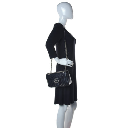 Gucci Calfskin Matelasse Aria Small GG Marmont Shoulder Bag Black 2 of 10