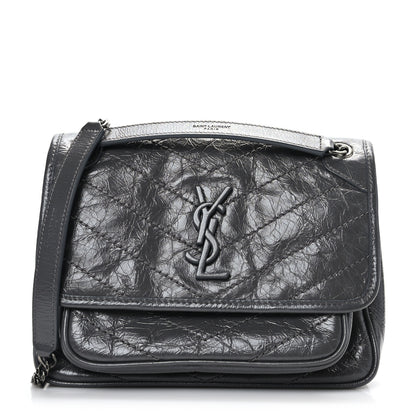 Saint Laurent Crinkled Calfskin Matelasse Monogram Baby Niki Chain Satchel Storm 1 of 8