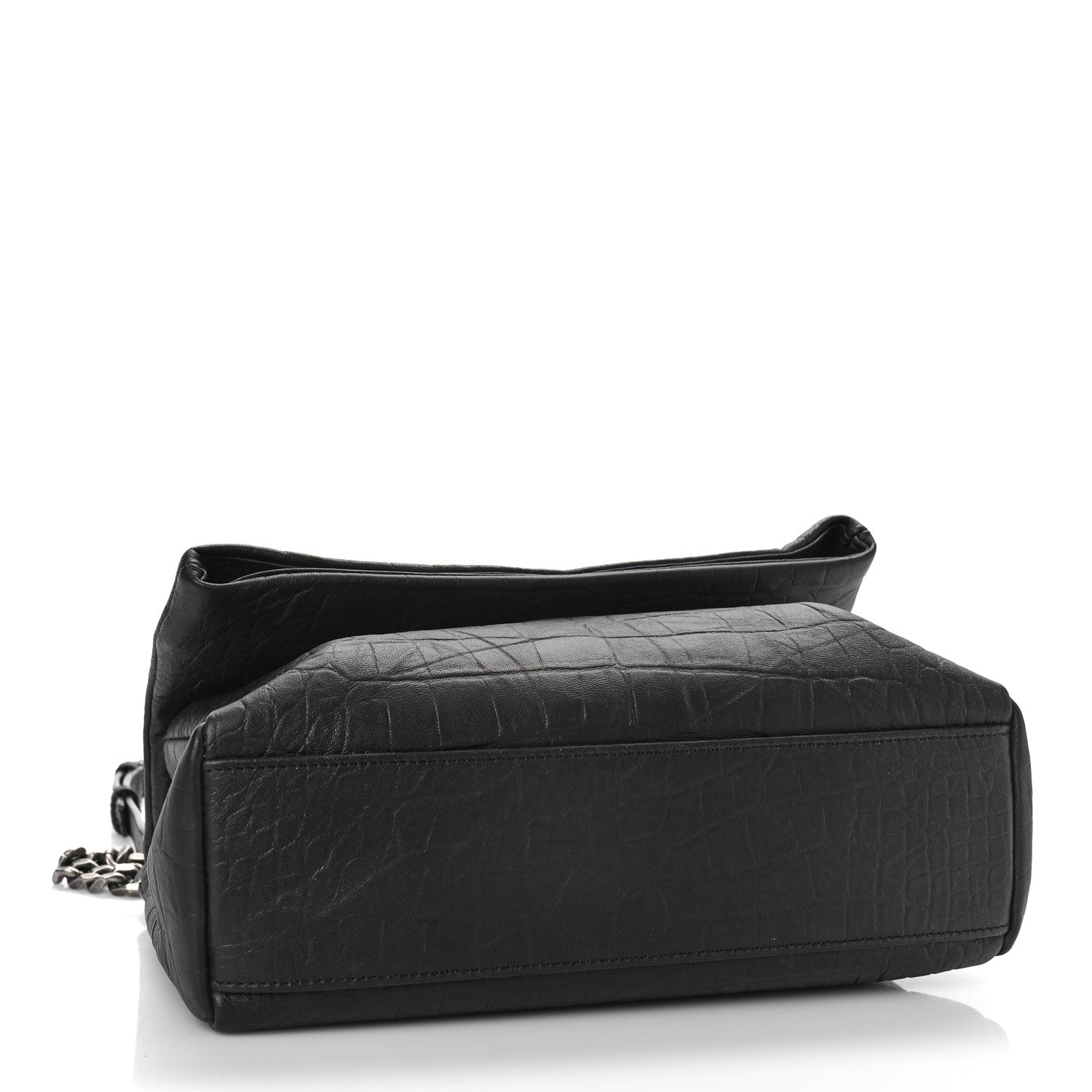 Saint Laurent Calfskin Crocodile Embossed Medium West Hollywood Monogram Fold-Over Black 4 of 8