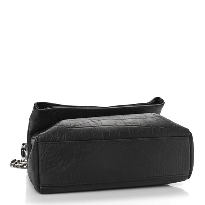 Saint Laurent Calfskin Crocodile Embossed Medium West Hollywood Monogram Fold-Over Black 4 of 8