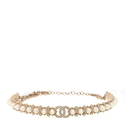 Chanel Strass Crystal Studded Pearl CC Choker Necklace Gold Pearly White 1 of 5