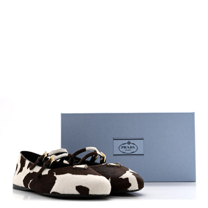 Prada Calf Hair Cow Print Ballerina Flats 41 White Moro 10 of 10