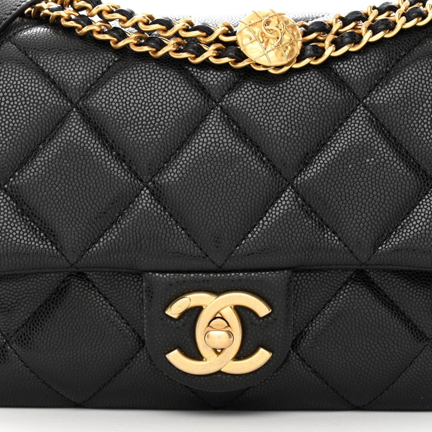 Caviar Quilted Small Twist Your Buttons Flap Black