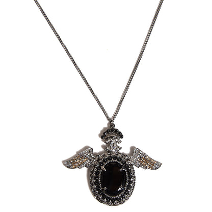 Chanel Crystal CC Crown Wing Pendant Necklace Black 1 of 4