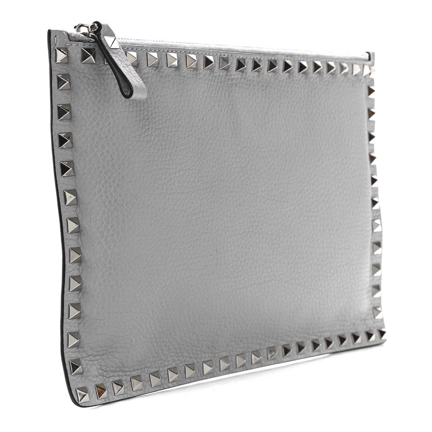 Valentino Garavani Pebbled Calfskin Large Rockstud Zip Pouch Pastel Grey 3 of 12