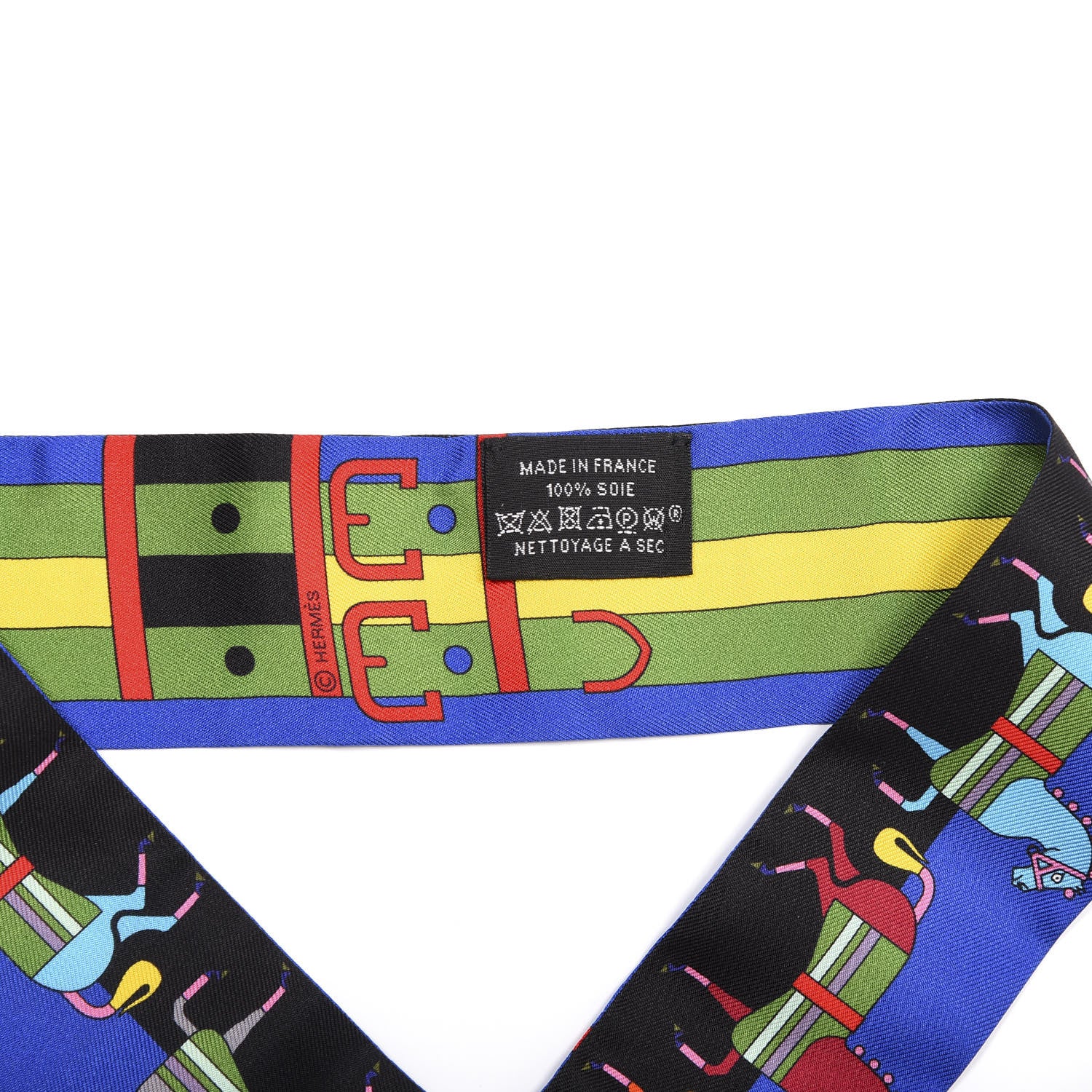 Hermes Silk Rocabar Twilly Bleu Royal Jaune Vert 3 of 4