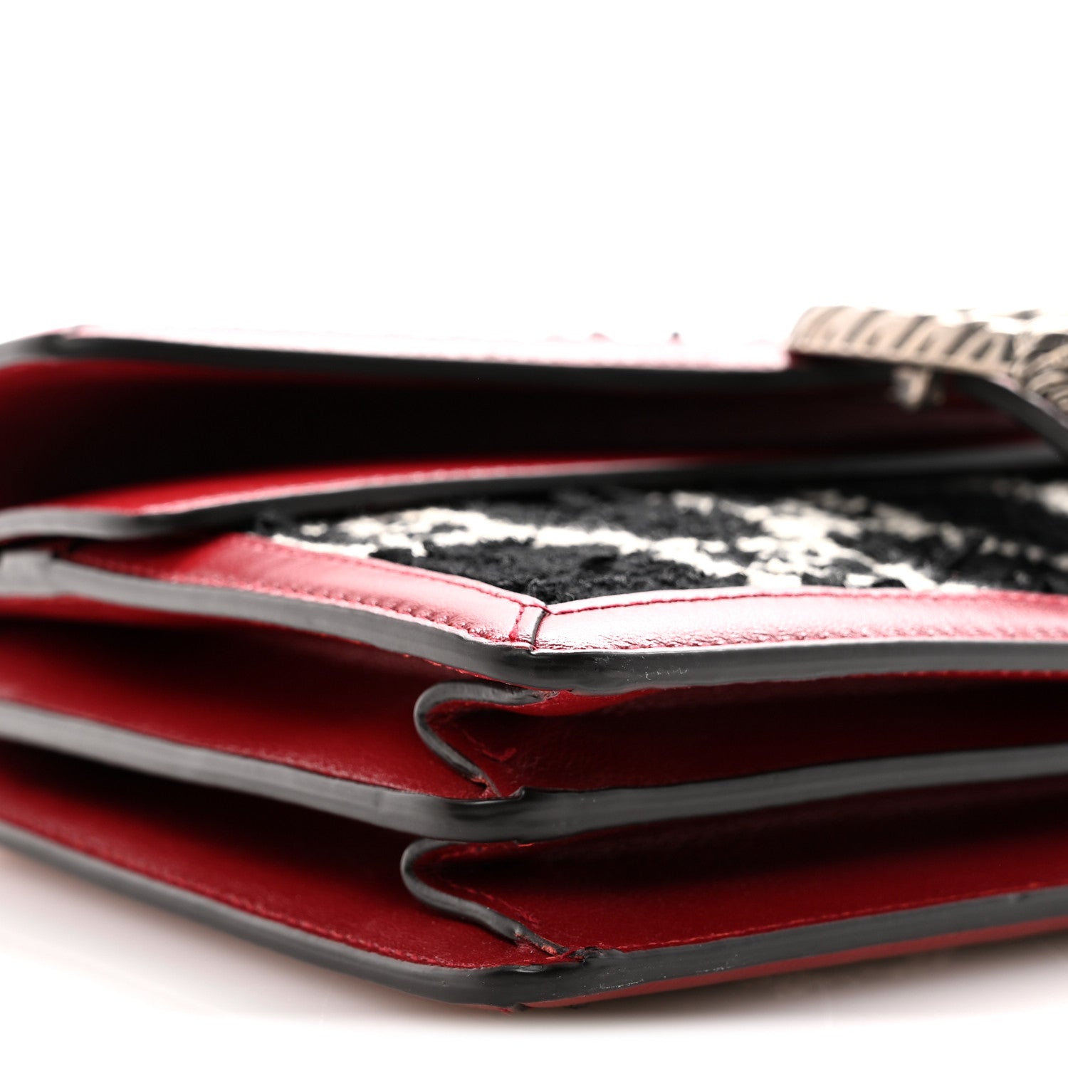 Gucci Tweed GG Monogram Small Dionysus Shoulder Bag Black White Romantic Cherry 9 of 10