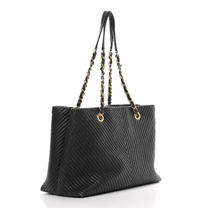 Chanel Wrinkled Lambskin Chevron Quilted Large Surpique Tote Black 3 of 17