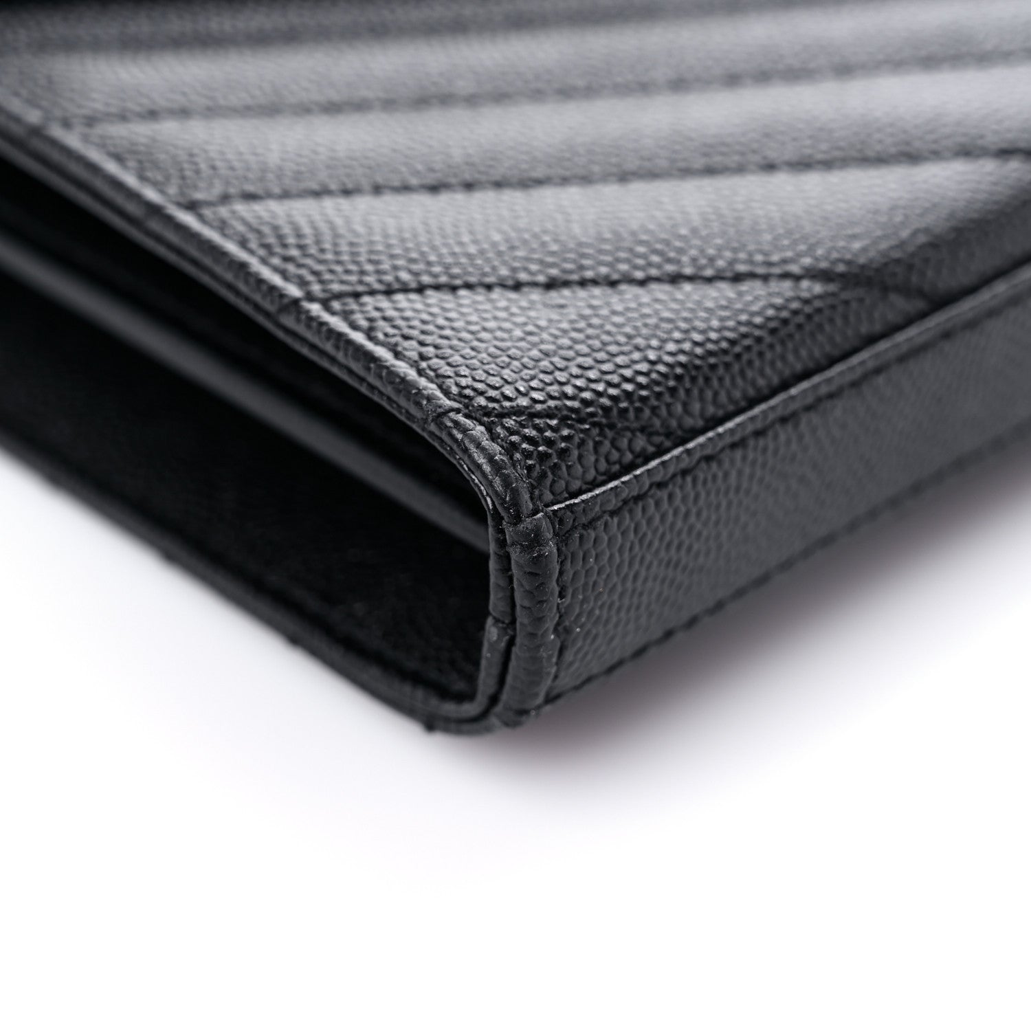 Saint Laurent Grain De Poudre Matelasse Chevron Monogram Chain Wallet Black 7 of 15