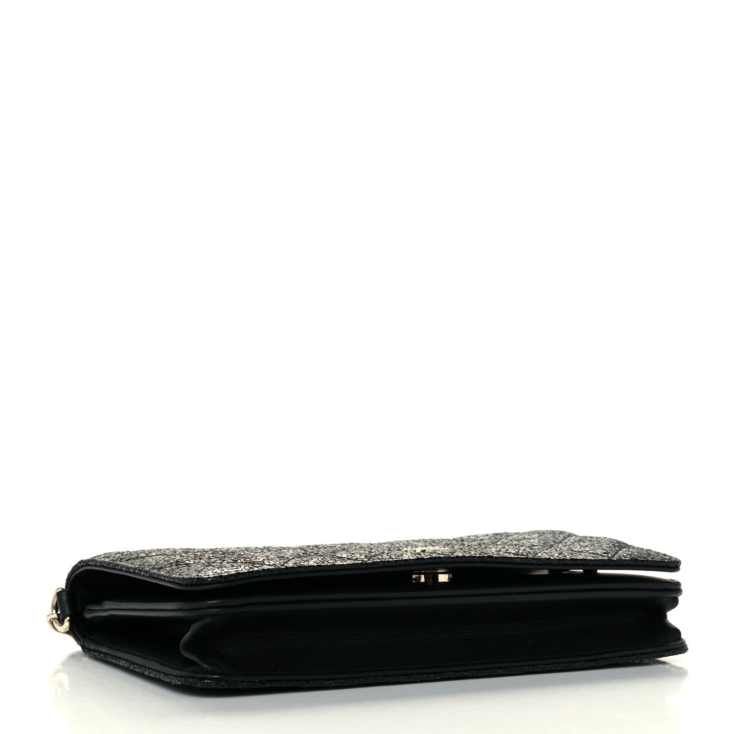 Chanel Crackled Patent Calfskin Quilted Pearl Wallet On Chain WOC Black 4 of 12