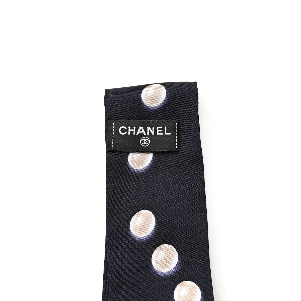 Chanel Silk Pearl CC Slim Bandeau Scarf Navy 3 of 4