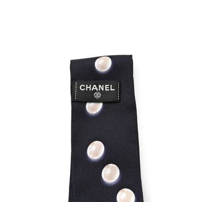 Chanel Silk Pearl CC Slim Bandeau Scarf Navy 3 of 4