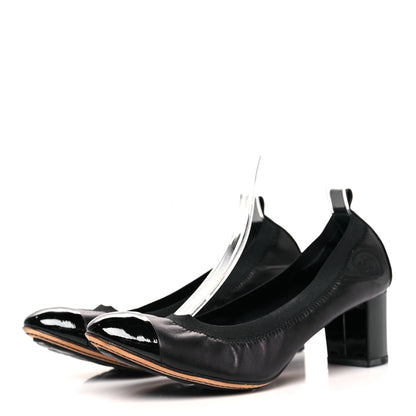 Chanel Lambskin Patent CC Elastic Stretch Pumps 39.5 Black 3 of 8