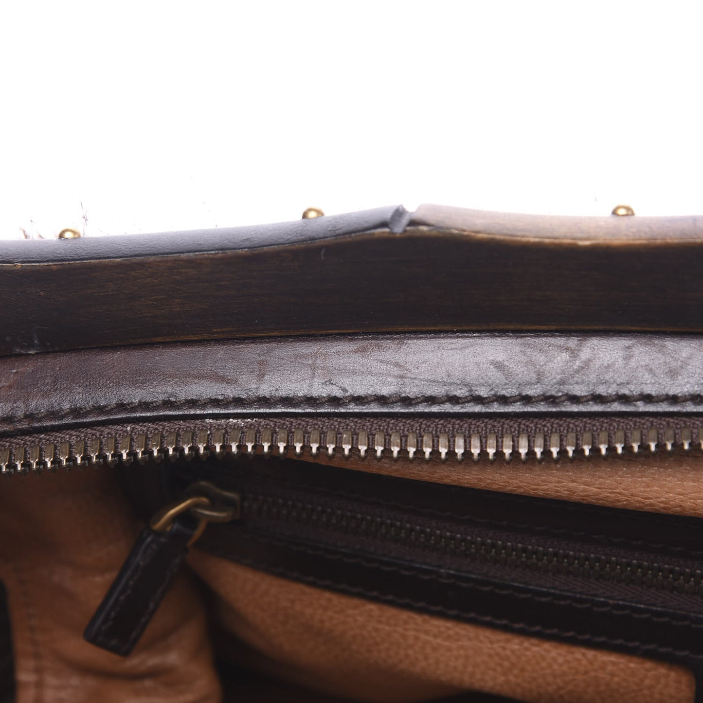 Beaver Fur Bamboo Medium Frame Satchel Brown