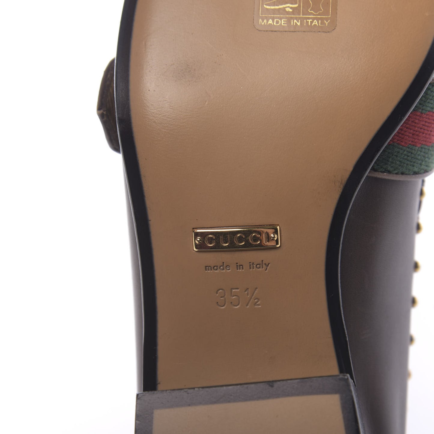Calfskin Web Studded Peyton Loafers 35.5 Brown