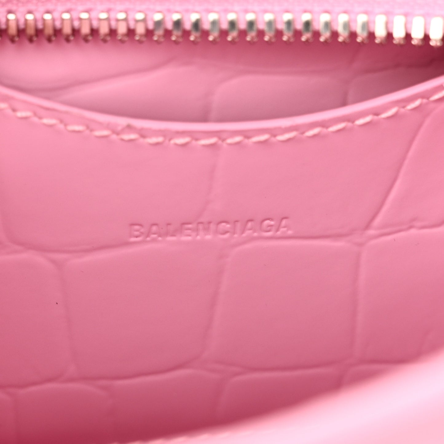 Semi Shiny Calfskin Crocodile Embossed Neo Classic Silver Hardware Mini City Pink