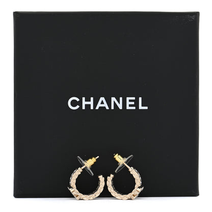 Chanel Metal Crystal Quilted CC Hoop Earrings Gold 5 of 5
