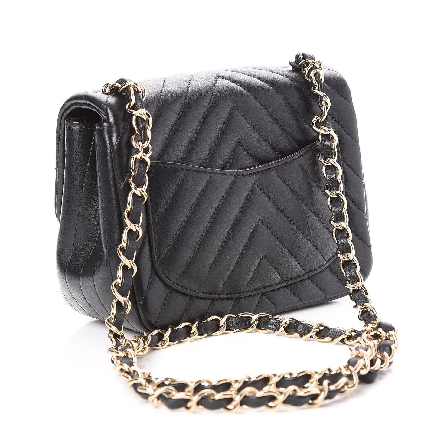 Lambskin Chevron Quilted Mini Square Flap Black