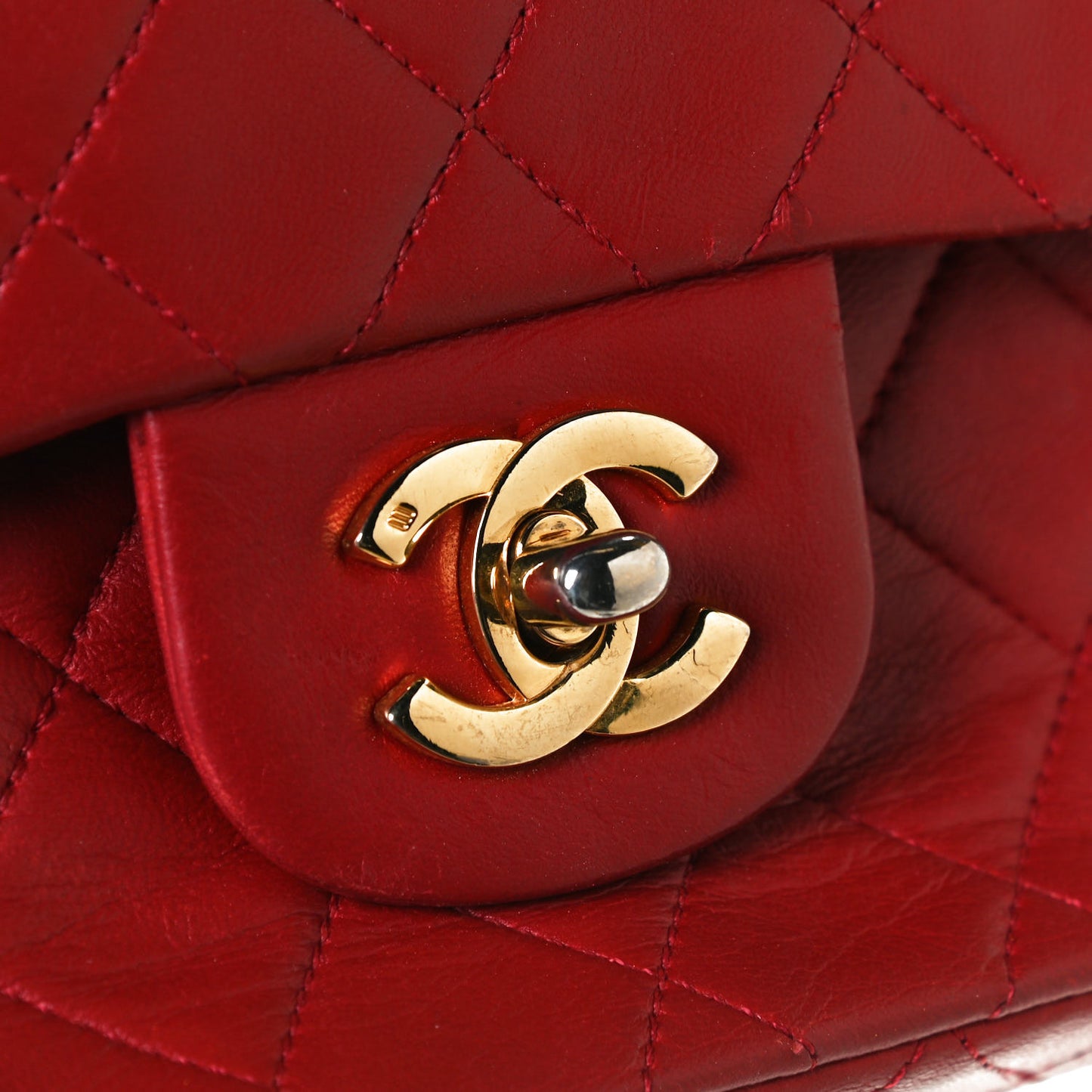 Lambskin Quilted Small Double Flap Red