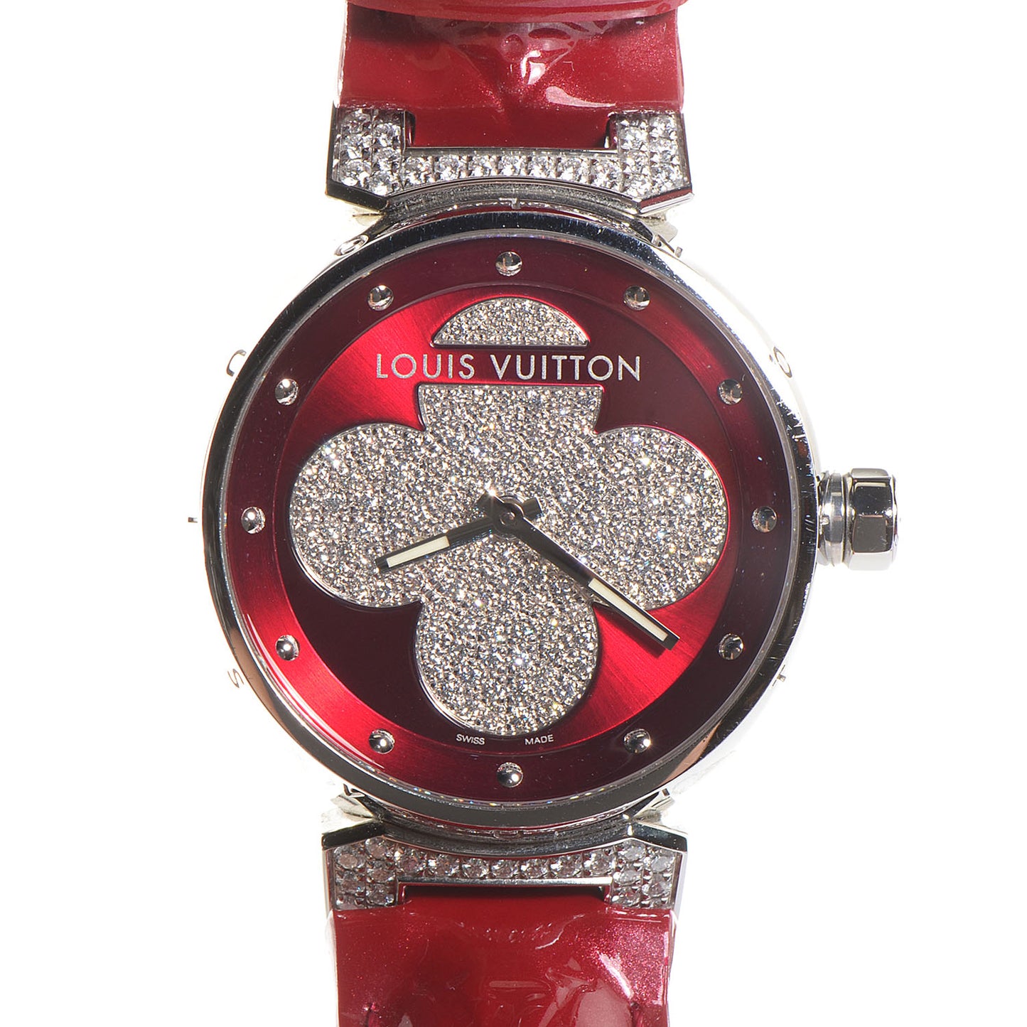 Stainless Steel Vernis Diamond 34mm Tambour Forever Quartz Watch Red