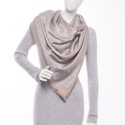 Louis Vuitton Silk Wool Monogram Shine Shawl Beige 2 of 4