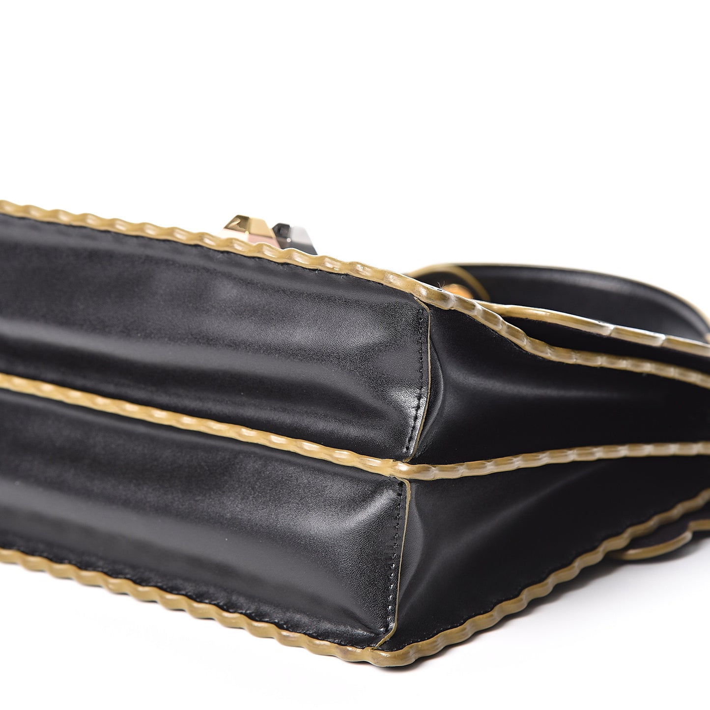 Vitello Liberty Scalloped Studded Kan I Shoulder Bag Black
