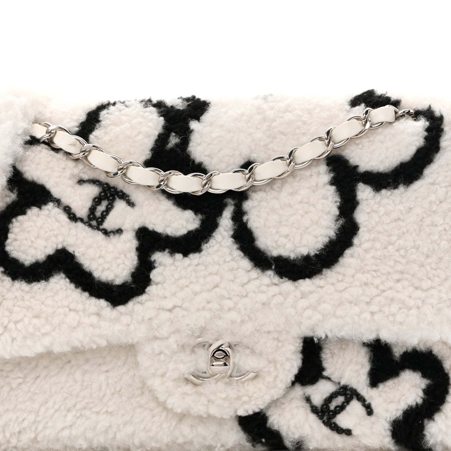Wool Shearling Medium Single Flap Ecru Black