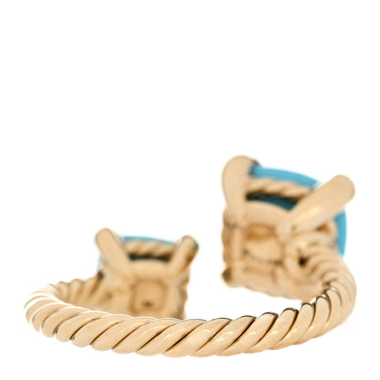 David Yurman 18K Yellow Gold Diamond Turquoise Chatelaine Bypass Ring 54 7 2 of 3