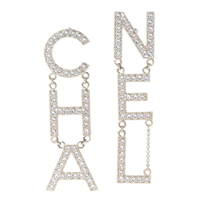 Chanel Crystal Cha-Nel Logo Drop Earrings Gold 1 of 4