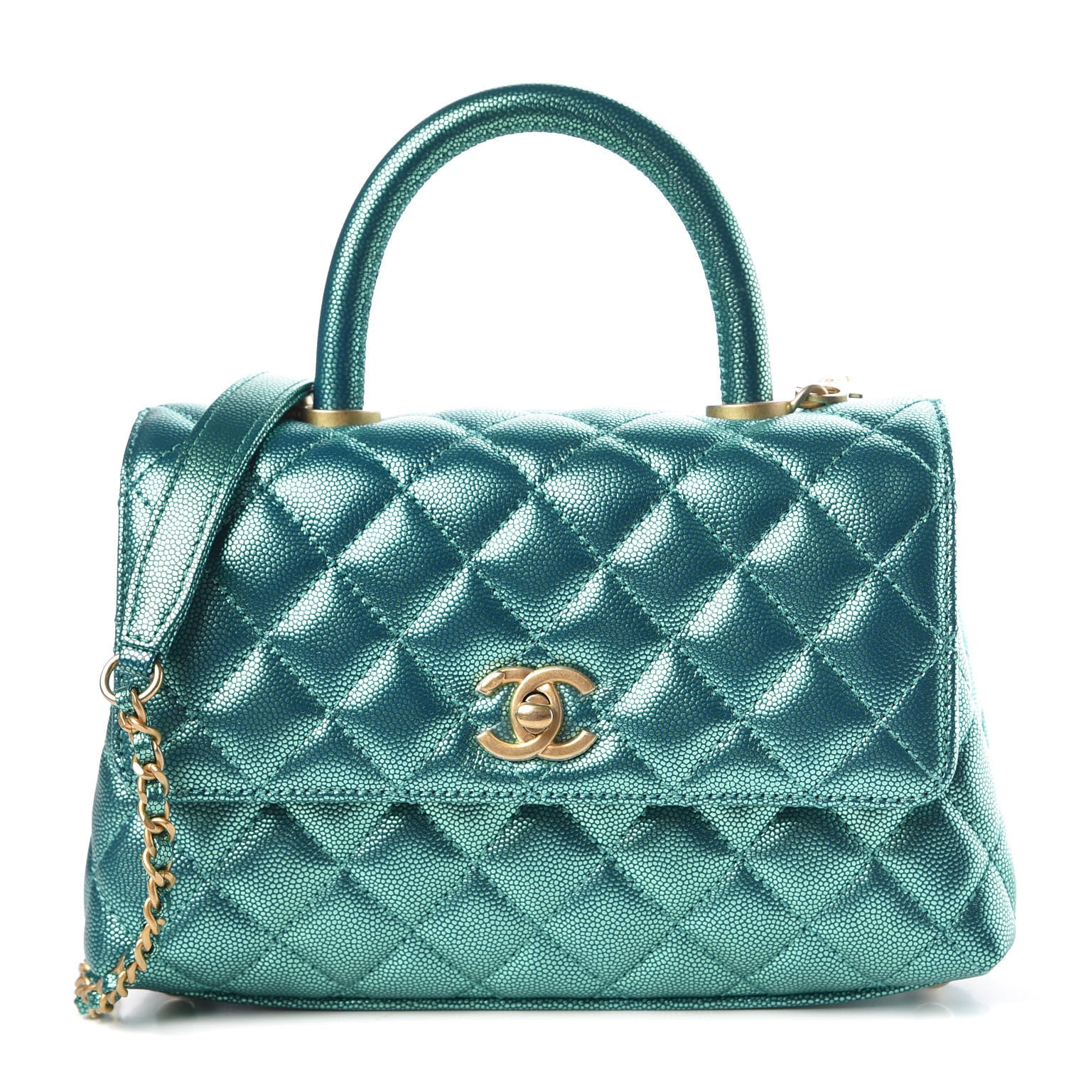 Chanel Metallic Caviar Quilted Mini Coco Handle Flap Blue 1 of 10