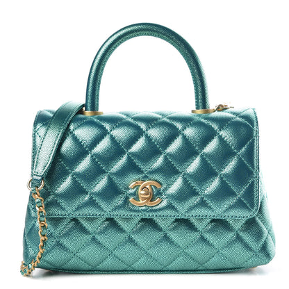 Chanel Metallic Caviar Quilted Mini Coco Handle Flap Blue 1 of 10