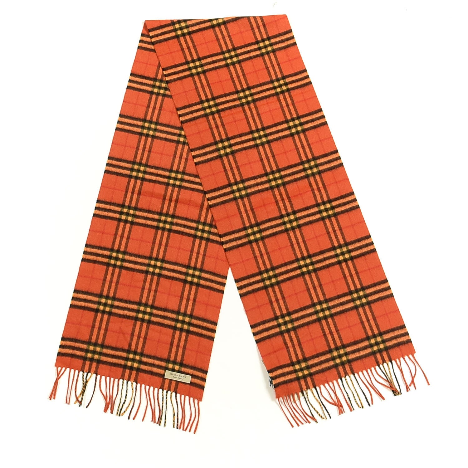Burberry Cashmere Tonal Vintage Check Fringe Scarf Orange 2 of 4