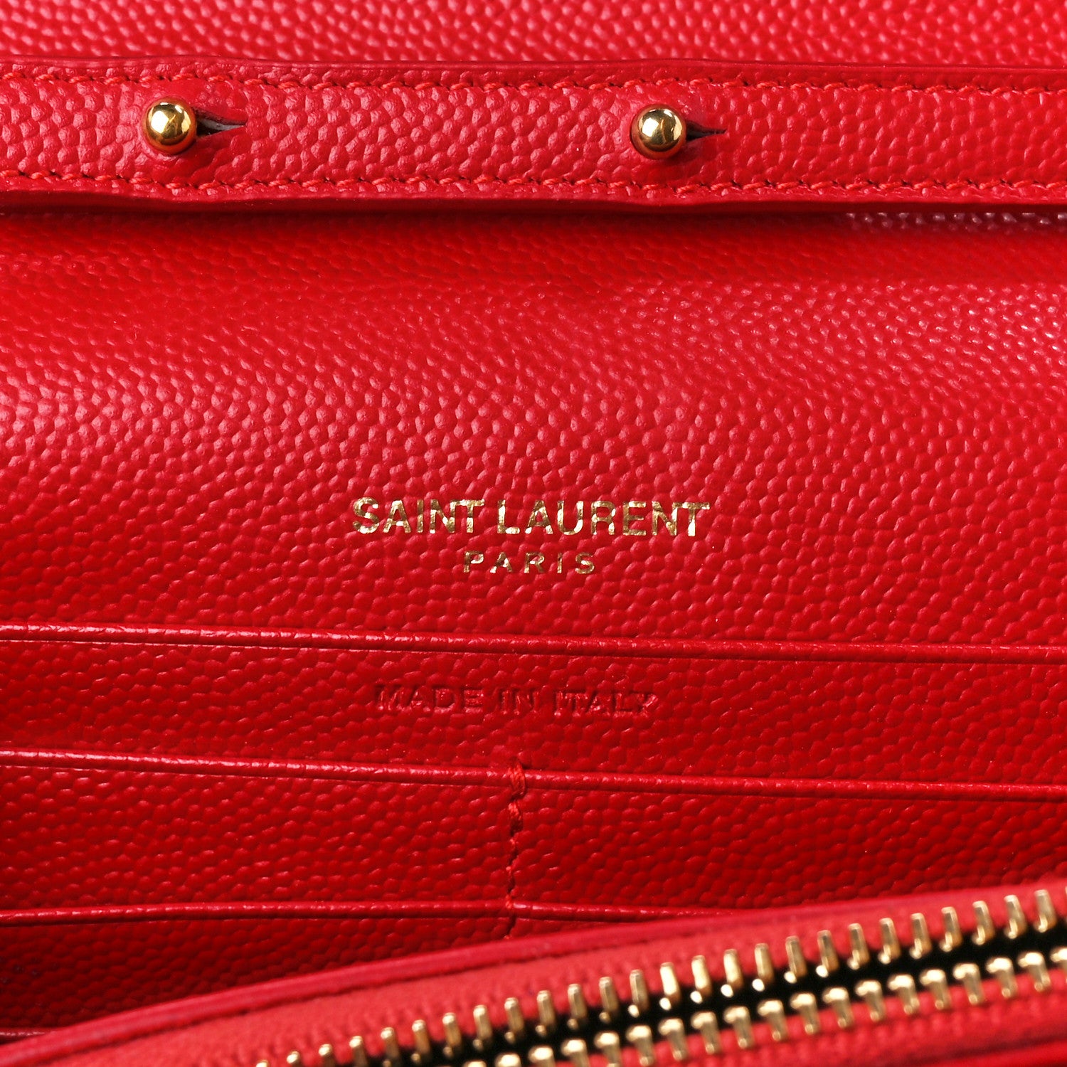 Saint Laurent Grain De Poudre Matelasse Chevron Monogram Chain Wallet New Red 6 of 10